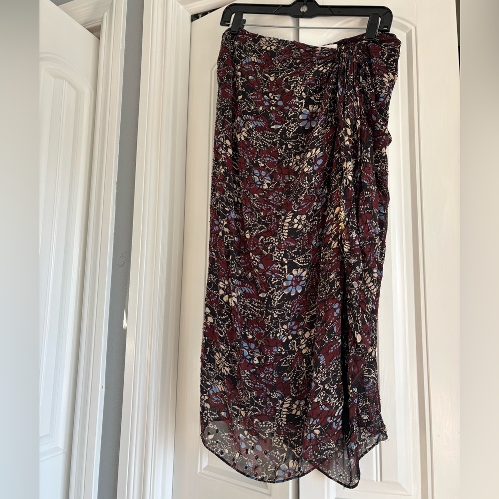ba&sh Burgundy Floral Wrap Skirt with Blue Accents